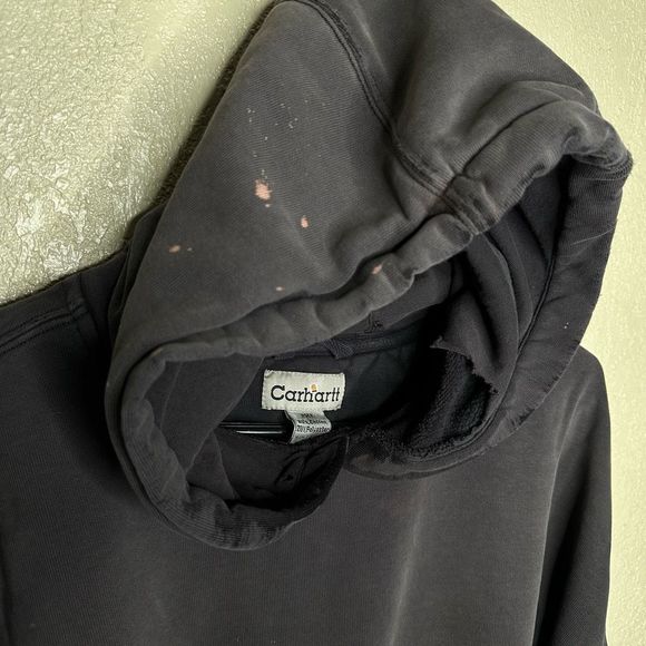 VTG Thrashed Carhartt Hoodie Sun Faded Stitch Logo Size 2XL - Picture 5 of 8